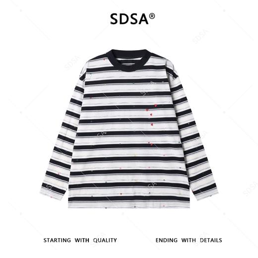 T5042SDSA男士秋冬新款痞帅男装潮牌撞色条纹长袖T恤爱心印花百搭上衣 商品图1