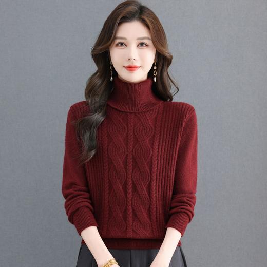 U7792-158高领麻花编织打底衫加厚针织衫女士冬季保暖宽松显瘦百搭毛衣上衣 商品图3