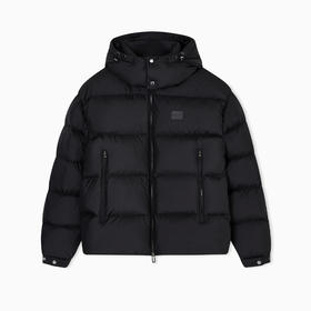 EMPORIO ARMANI 阿玛尼 男士徽标贴片防水绗缝防撕裂尼龙连帽羽绒服 黑色 EM003050 AF18231 UC001