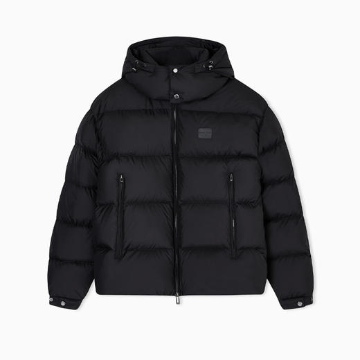 EMPORIO ARMANI 阿玛尼 男士徽标贴片防水绗缝防撕裂尼龙连帽羽绒服 黑色 EM003050 AF18231 UC001 商品图0
