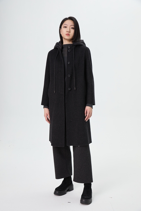 水淼2025冬新款超显瘦休闲连帽双面呢大衣1747