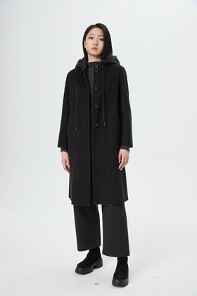 水淼2025冬新款超显瘦休闲连帽双面呢大衣1747