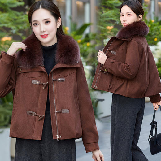 QYM 59135狐狸毛麂皮绒羽绒服毛领气质显瘦加厚保暖外套 商品图3