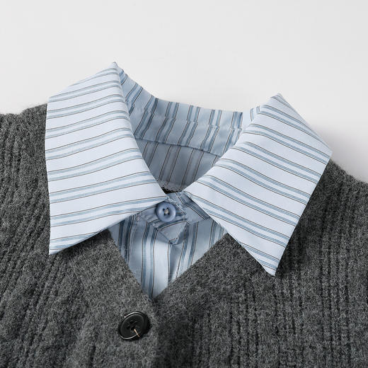 奢姿大码女装2025秋季胖妹妹时尚减龄假两件针织衫条纹衬衫领上衣9653670371 商品图2