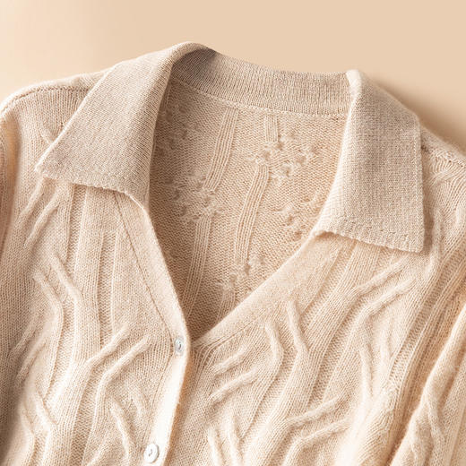 温婉如玉~100%纯山羊绒衫女剪刀领加厚绞花外套百搭毛衣 商品图3