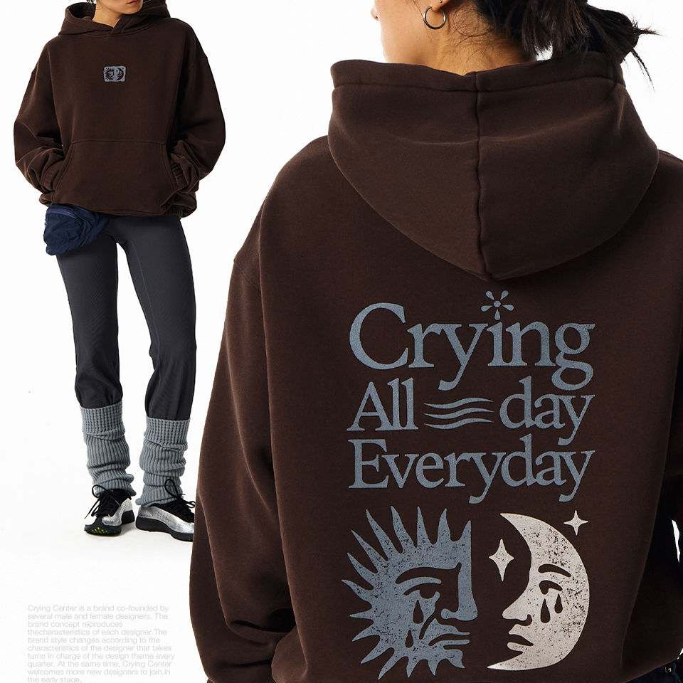 CryingCenter日月落泪印章 复古宽松软糯加绒连帽卫衣 男女款