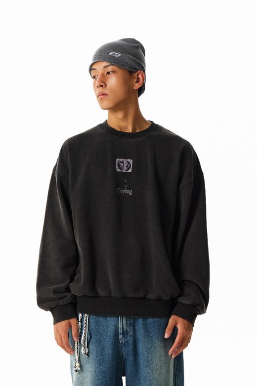CryingCenter日月落泪印章 复古水洗宽松软糯加绒圆领卫衣 男女款 商品图4