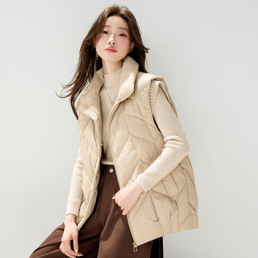 丁摩 白鸭绒羽绒马甲女中长款翻领护肩马夹宽松大码外穿坎肩冬装新款5ZF-368011 商品图0