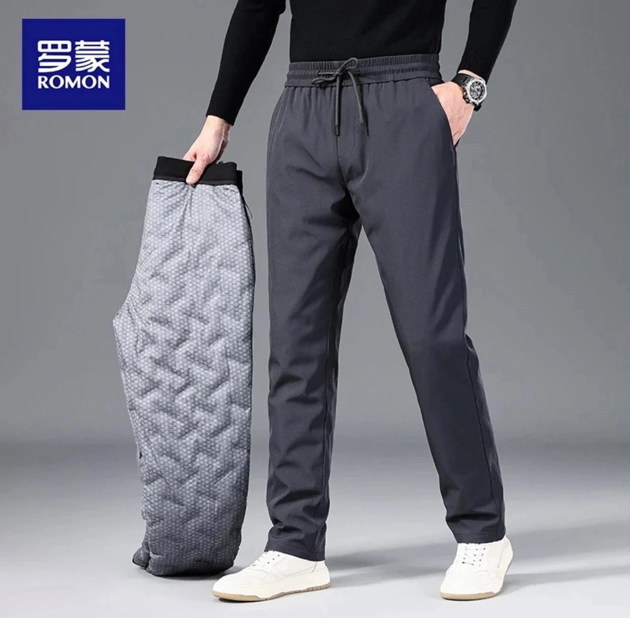 罗蒙ROMON防风抗寒鹅绒裤 | 90白鹅绒填充、蓬松度高、保暖力强、防跑绒设计更贴心、三防面料防水防尘、高弹不束缚、户外休闲百搭