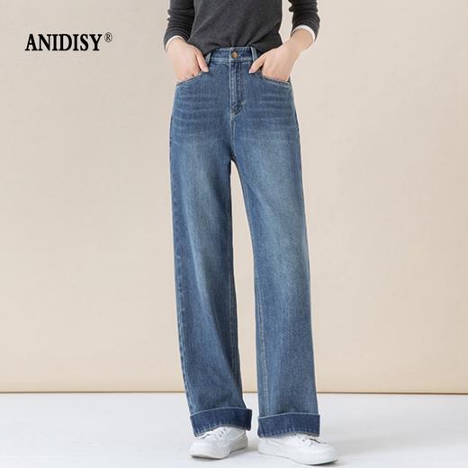  高腰拉链宽松垂感阔腿直筒牛仔裤 商品图3