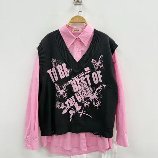 NC长袖衬衫搭毛织马夹上衣两件套50915（红）秋季253050270321 商品图1