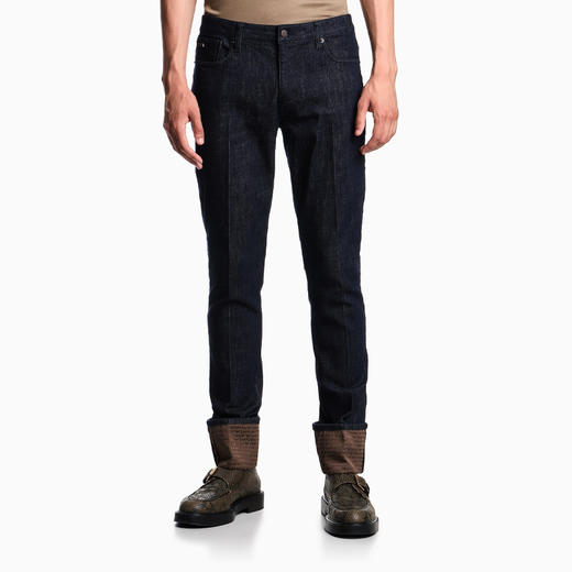 EMPORIO ARMANI 阿玛尼 男士品牌标志翻边 J06 修身牛仔裤 蓝色 EM000121 AF17493 MB001 商品图1