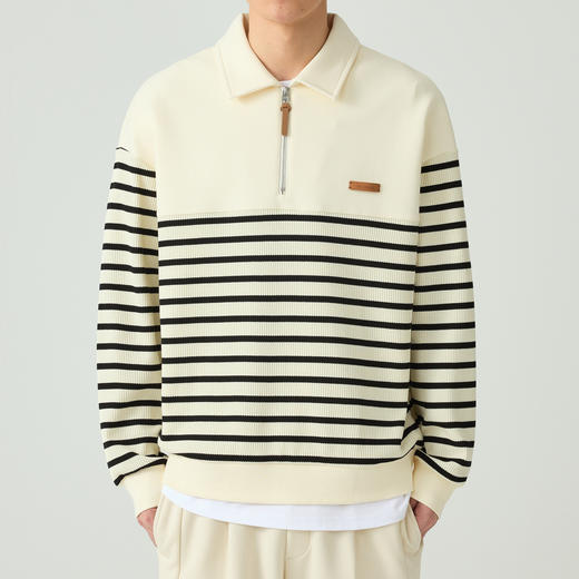 墨麦客撞色条纹拼接卫衣男秋季款时尚拉链翻领男士卫衣55451 商品图1