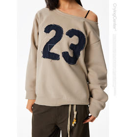 CryingCenter 斜肩加绒做旧宽松号码卫衣 哭喊中心