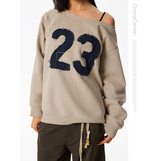 CryingCenter 斜肩加绒做旧宽松号码卫衣 哭喊中心 商品图0