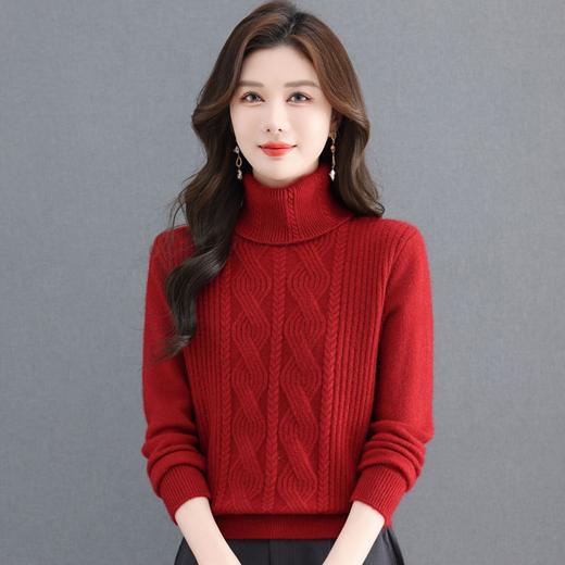 U7792-158高领麻花编织打底衫加厚针织衫女士冬季保暖宽松显瘦百搭毛衣上衣 商品图0