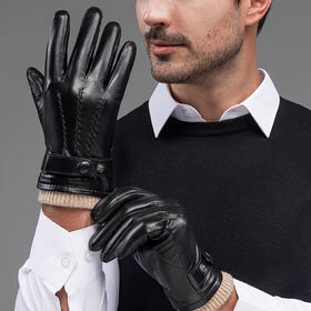 雀说 男士真皮手套头层羊皮冬季保暖男士触屏手套9013