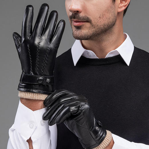 雀说 男士真皮手套头层羊皮冬季保暖男士触屏手套9013 商品图0