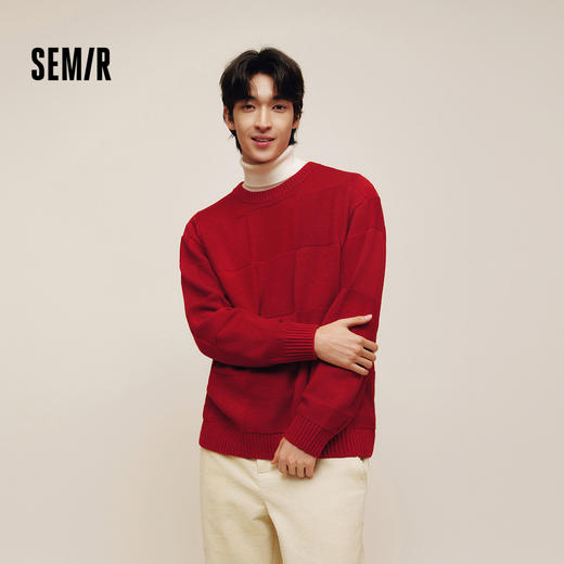 森柔|森马张仁华非遗联名毛衫男春棋盘格纹针织衫小宽松圆领毛衣 商品图1