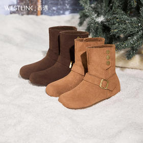 西遇加绒短靴女新款秋冬复古两穿勃肯风棉鞋内增高保暖雪地靴V2457347
