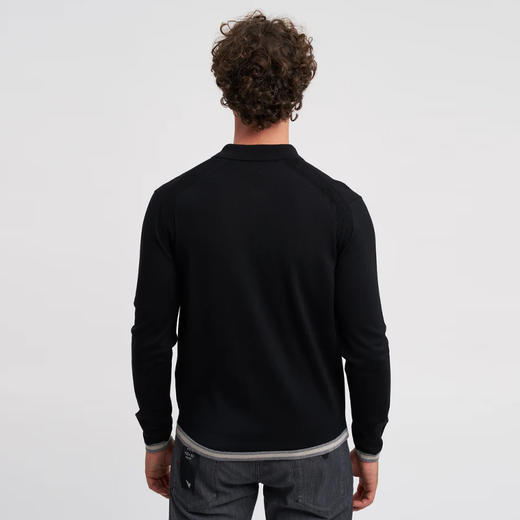 EMPORIO ARMANI 阿玛尼 男士小鹰徽标刺绣纯羊毛长袖Polo针织衫 黑色 EM001512 AF14158 UC001 商品图2