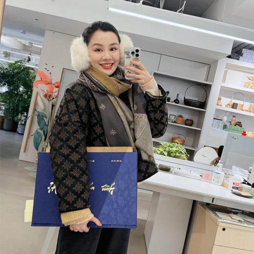 福小袄 柿蒂花叶纹羊毛桑蚕丝软绸 丝绒滚边羊驼绒新中式对襟棉衣 商品图1