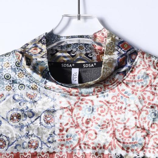 T5043SDSA男士秋冬新款痞帅男装潮牌撞色植物花卉半高领长袖T恤百搭潮 商品图2