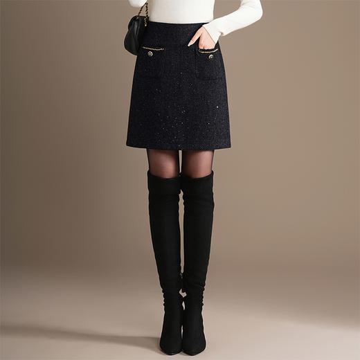 「自」全新升级【铂金会员137/天猫179/差价42】(13007)洛诗琳气质小香风小毛呢半身裙2025秋冬新款通勤显瘦A字裙 商品图3