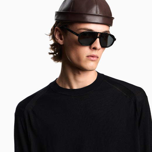 EMPORIO ARMANI 阿玛尼 男士羊毛混纺 ASV 平针织圆领短袖T恤 黑色 EM003384 AF18995 UC001 商品图3