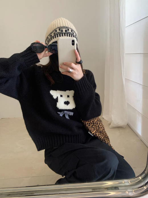 【YW】无忧购减龄卡通狗狗蝴蝶结圆领套头秋冬毛衣女91447（截单后3-5天发货） 商品图7