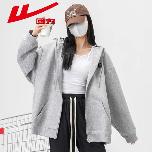 回力酒红色卫衣外套女2025冬季爆款加绒宽松圣诞新年连帽开衫上衣 商品图6