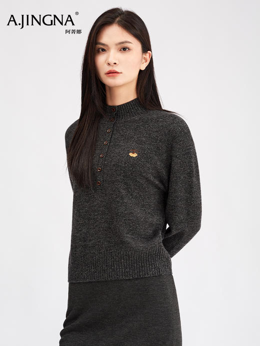 【雪花纱绵羊毛】阿菁娜冬季新款雪花纱绵羊毛衫半高领云朵触感慵懒氛围感F30D302009 商品图4