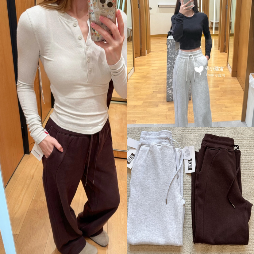 1124-4 爆款 lu Scuba系列 女士中腰加绒阔腿裤 休闲运动长裤