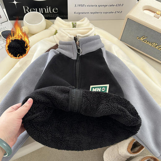 【高领防风加绒保暖❗️字母贴标活泼可爱】儿童加绒加厚外套秋冬男女童休闲拼色外穿韩版洋气冬季棉服拉链衫。ja 商品图2