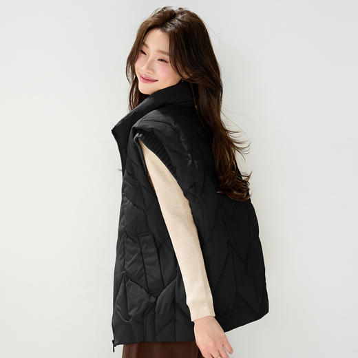 丁摩 白鸭绒羽绒马甲女中长款翻领护肩马夹宽松大码外穿坎肩冬装新款5ZF-368011 商品图3