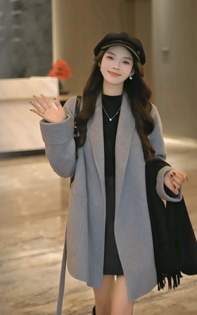 通勤简约双面呢中外套