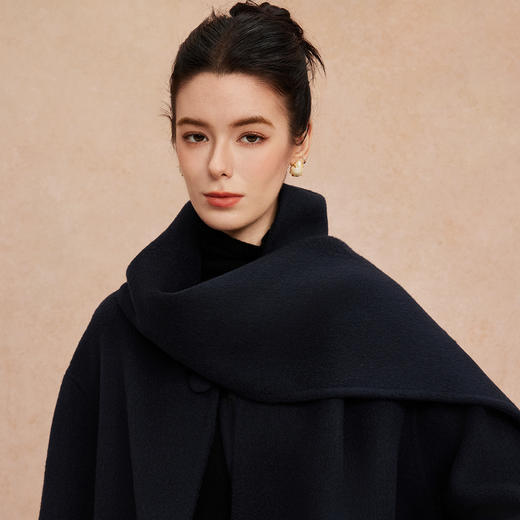 QH957斯尔丽25新款流苏围巾慵懒风廓形显瘦中长手工双面羊毛大衣 商品图4