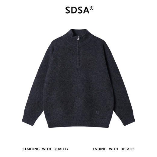 SDSA男士秋冬新款痞帅男装慵懒风简约半拉链立领毛衣百搭针织衫 商品图1