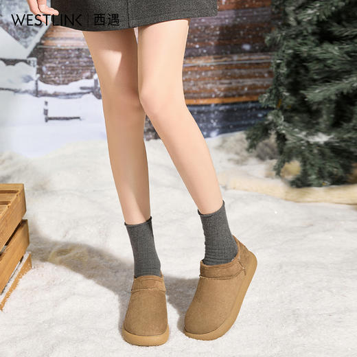 西遇加绒雪地靴女新款冬季复古百搭低帮短靴外穿保暖加厚棉鞋V2457329 商品图3