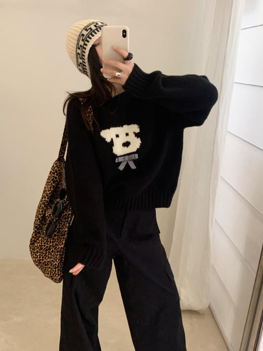 【YW】无忧购减龄卡通狗狗蝴蝶结圆领套头秋冬毛衣女91447（截单后3-5天发货） 商品图0