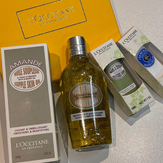 优选丨【蚂蚁溯源 顺丰发货】L’OCCITANE/欧舒丹 甜扁桃spa油养套盒（甜扁桃沐浴油250ml+甜扁桃沐浴油100ml+乳木果护手霜30ml+杏仁护手霜30ml） 商品图2