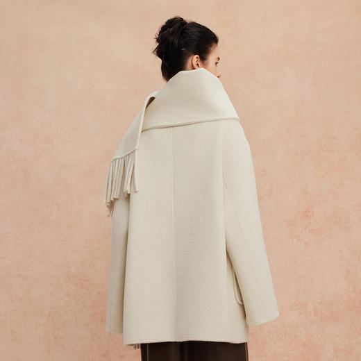 QH957斯尔丽25新款流苏围巾慵懒风廓形显瘦中长手工双面羊毛大衣 商品图6