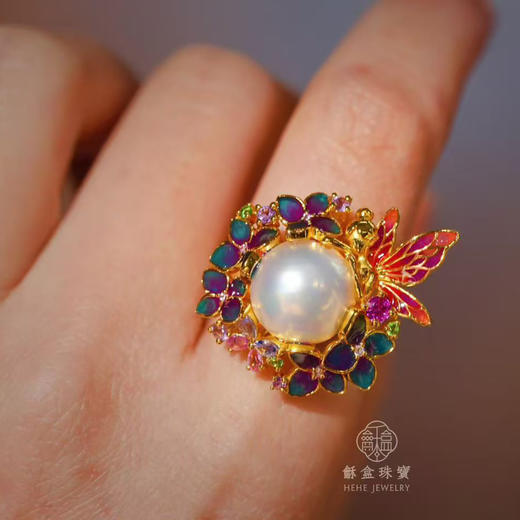 龢盒原创 指尖梦境 仙女与她的秘密花园马贝珍珠戒指 商品图0