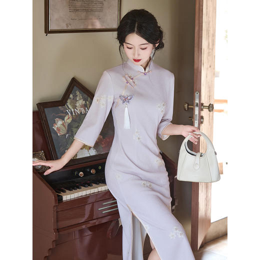 新款紫色连衣裙气质高端上档次绝美长袖LSB3988 商品图1