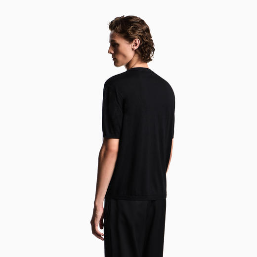 EMPORIO ARMANI 阿玛尼 男士羊毛混纺 ASV 平针织圆领短袖T恤 黑色 EM003384 AF18995 UC001 商品图2