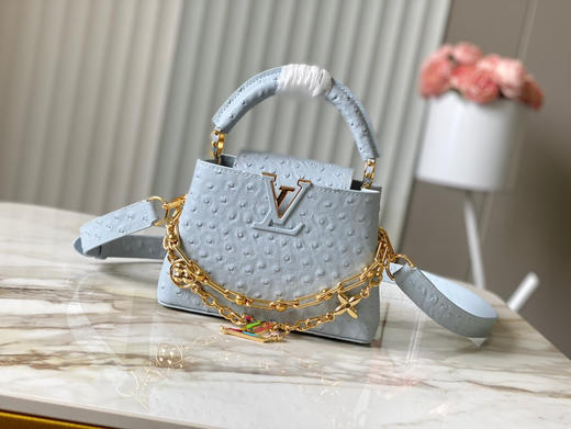 秋冬特惠💰1650 渠道级LV 新品 te级LV 动态芯片 M48865浅灰蓝鸵鸟二合一链条 本款 Capucines 手袋 商品图0