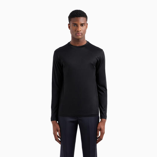 EMPORIO ARMANI 阿玛尼 男士 ASV 莱赛尔混纺针织圆领短袖T恤 黑色 8N1TE9 1JUVZ U999 商品图1