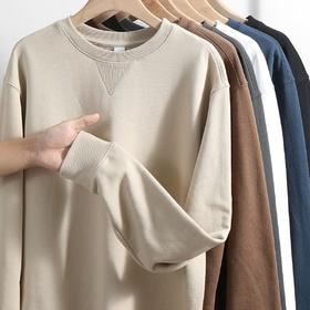 380g加厚重磅精梳棉圆领卫衣 毛圈套头长袖 倒三角休闲上衣秋冬新款长袖T恤圆领打底内搭