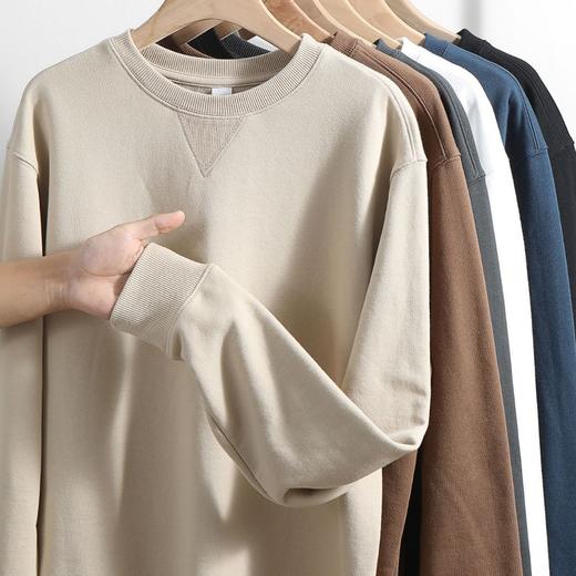 380g加厚重磅精梳棉圆领卫衣 毛圈套头长袖 倒三角休闲上衣秋冬新款长袖T恤圆领打底内搭 商品图0