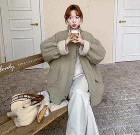 超好看！工装风羊羔毛棉服棉衣！2025宽松保暖大衣中长款外套女款！